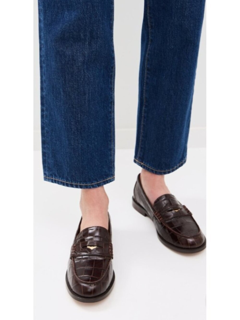 Madewell Croc Embossed Leather Penny Loafers Brown Women's Size 8.5